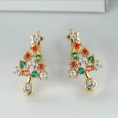 Χριστουγεννιάτικα σκουλαρίκια ακριλικά δεντράκια, κιτρινο χρυσό, 0110255