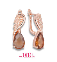 Φόρτωσε την φωτογραφία στο Gallery viewer, Σκουλαρίκια κρίκος με καφέ πετρα, σε ροζ χρυσό, 2811257