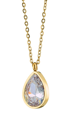 Κολιε ατσάλινο δάκρυ, λευκό ζιργκόν, σε κίτρινο χρυσό, 0611253G