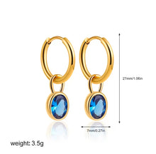 Φόρτωσε την φωτογραφία στο Gallery viewer, Σκουλαρίκια κρίκοι ατσάλινοι με μπλε κρύσταλλο που αφαιρείται, σε κίτρινο χρυσό, 0403267