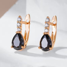 Φόρτωσε την φωτογραφία στο Gallery viewer, Σκουλαρίκια κρίκος με μαύρη πετρα, σε ροζ χρυσό, 2811256