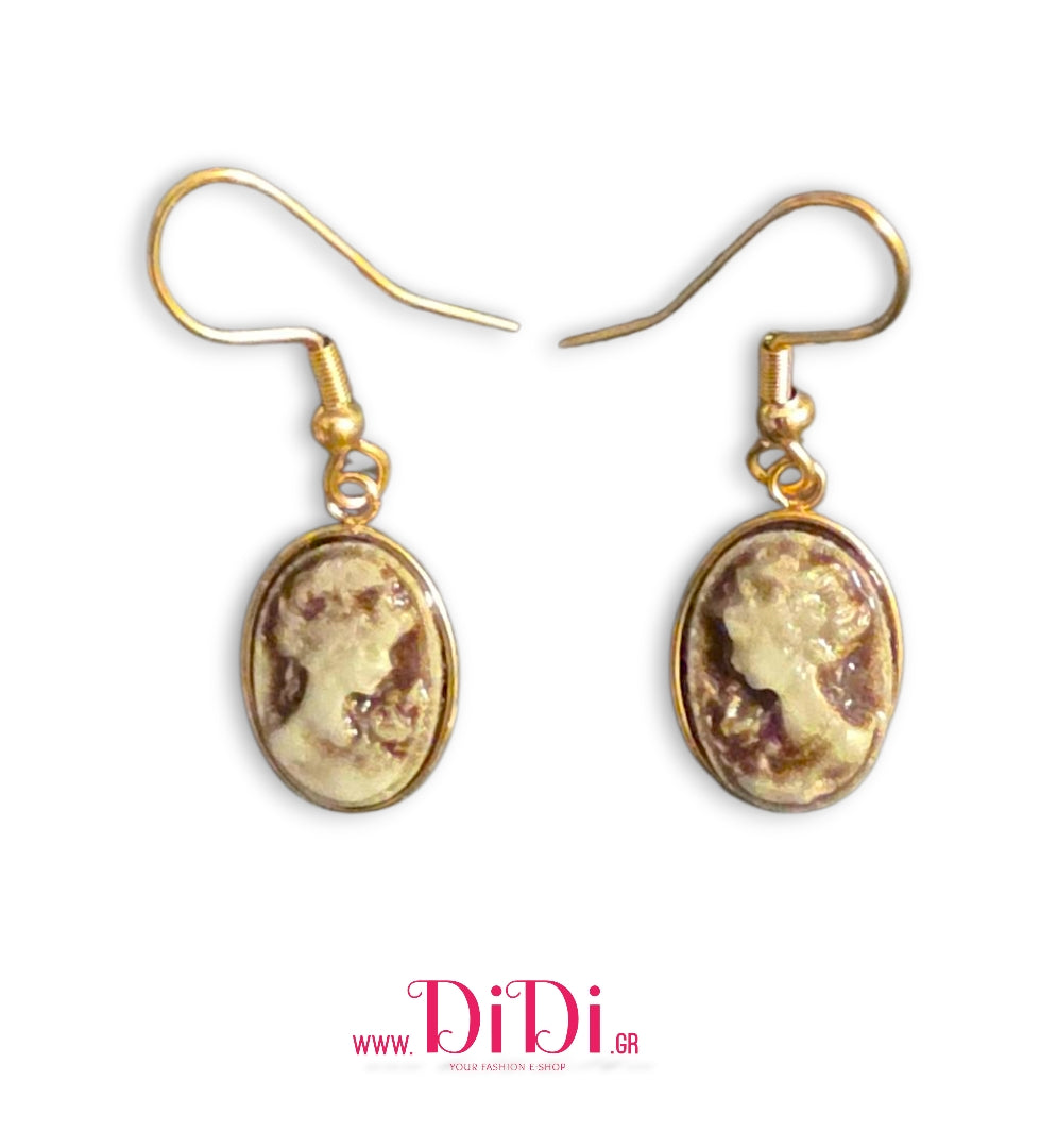 Σκουλαρίκια ατσάλινα καμέο καφέ, 18mmx 13mm, σε κίτρινο χρυσό, 2710255
