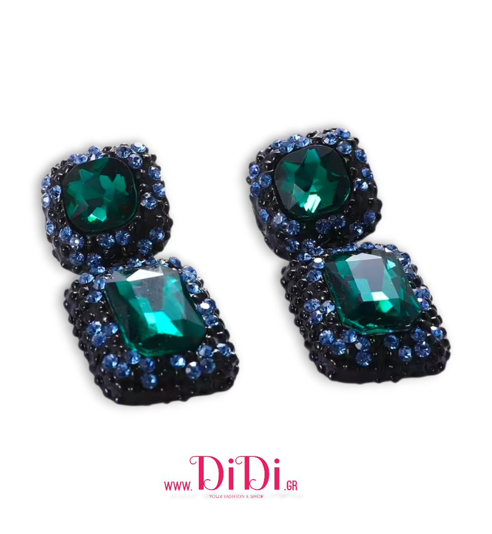 Σκουλαρίκια με κρύσταλλα σε πράσινο - μπλε, 0512257