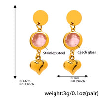 Φόρτωσε την φωτογραφία στο Gallery viewer, Σκουλαρίκια ατσάλινα κρεμαστά με καρδιά, κρύσταλλο Τσεχίας ροζ, 26022613