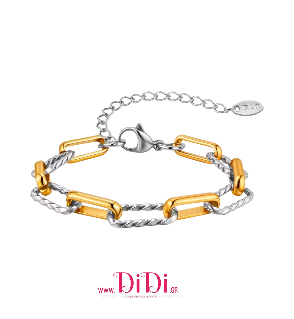 Ατσάλινο βραχιόλι αλυσίδα δίχρωμο , σε κίτρινο χρυσό ασημί, 1510251B