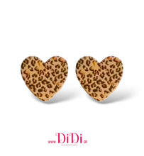 Φόρτωσε την φωτογραφία στο Gallery viewer, Σκουλαρίκια καρφάκι, καρδιές ακριλικές, σχέδιο καφέ λεοπάρ, 30102513