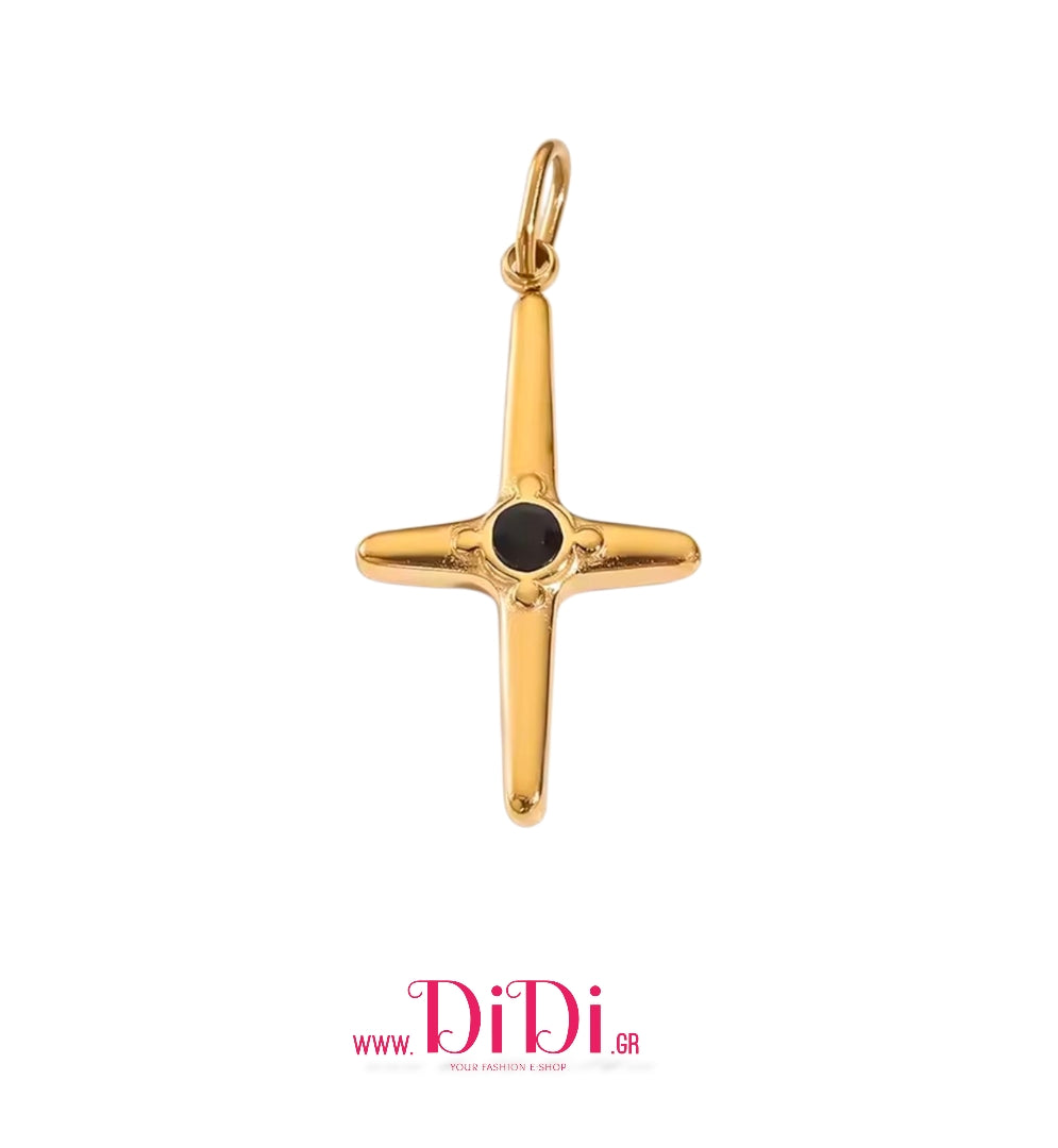 Σταυρός ατσάλινος, με μαύρο στρας, σε κίτρινο χρυσό, 2211257