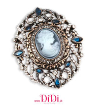 Φόρτωσε την φωτογραφία στο Gallery viewer, Καρφίτσα Καμέο (Cameo) ρετρό, μπρονζέ με στρας και μπλε, ακριλικές πέτρες, 2910251