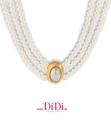 Κολιέ τσόκερ με πέρλες λευκές 6mm, σε κίτρινο χρυσό, 2011253