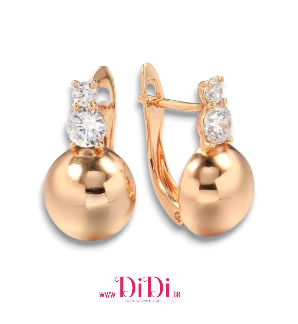 Σκουλαρίκια κρίκος με πέρλα και λευκές πέτρες, σε ροζ χρυσό, 28112510