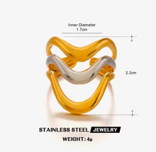Φόρτωσε την φωτογραφία στο Gallery viewer, Δαχτυλίδι ατσάλινο ακανόνιστο σχέδιο, σε ασημί - κίτρινο χρυσό, 3108257B