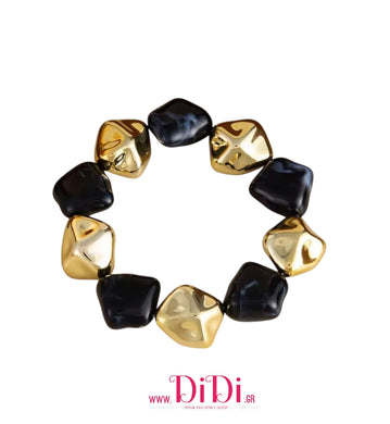 Βραχιόλι ελαστικό με ακριλικές χάντρες, μαύρο - χρυσό, 1610257