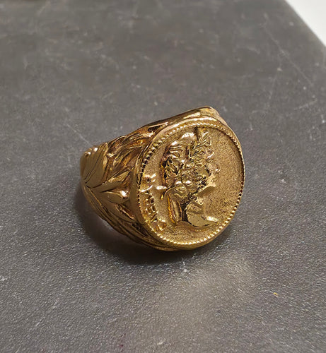 Ατσάλινο δαχτυλίδι λίρα, σε κίτρινο χρυσό, 2208259