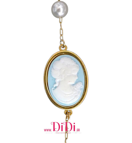 Βραχιόλι ατσάλινο Cameo γαλάζιο 18mm x 25mm, με πέρλες, 1111259