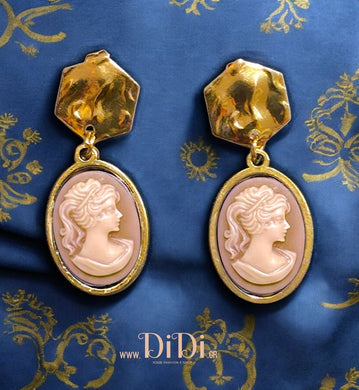 Σκουλαρίκια ατσάλινα καμέο (Cameo) ροζ, 18mm x 13mm σε κίτρινο χρυσό, 2910257