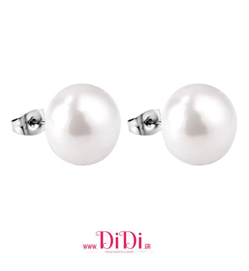 Σκουλαρίκια ατσάλινα καρφωτά πέρλα 1,4cm, ασημί, 20112526S