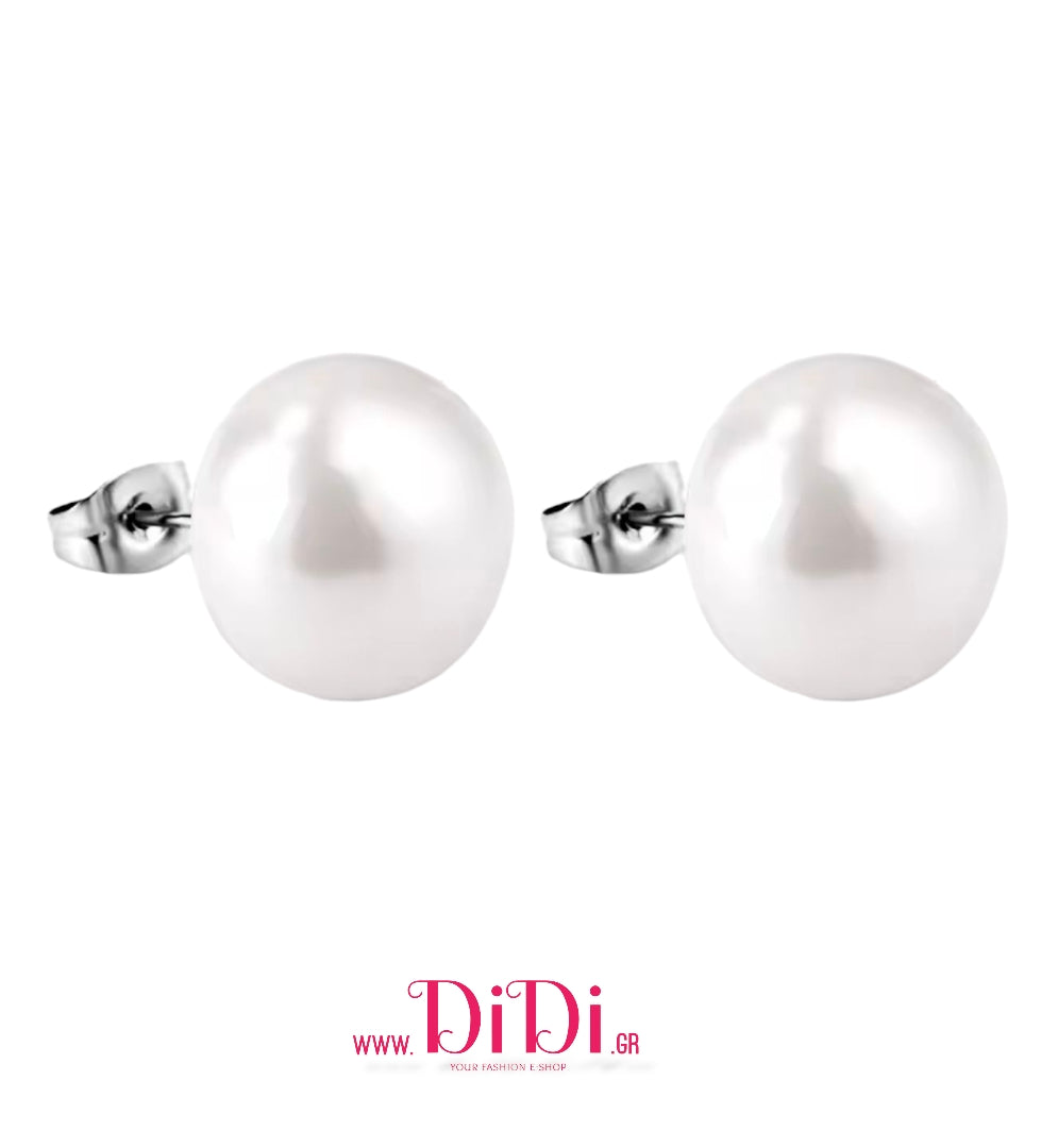 Σκουλαρίκια ατσάλινα καρφωτά πέρλα 1,4cm, ασημί, 20112526S