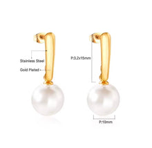 Φόρτωσε την φωτογραφία στο Gallery viewer, Σκουλαρίκια ατσάλινα καρφωτά κρεμαστά με πέρλα, κίτρινο χρυσό, 20112529