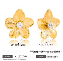 Φόρτωσε την φωτογραφία στο Gallery viewer, Σκουλαρίκια ατσάλινα καρφάκι λουλούδι με στας, σε κίτρινο χρυσό, 21112512