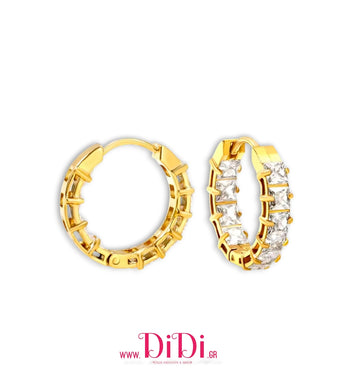 Σκουλαρίκια κρίκοι ατσάλινοι 2cm στρογγυλά με καρφωτά λευκά στρας, κίτρινο χρυσό, 21112513G