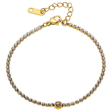 Βραχιόλι ατσάλινο Ριβιέρα με κρύσταλλα, κίτρινο χρυσό, 01012G