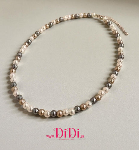Κολιέ ατσάλινο με πέρλες 6mm, σε ασημί, 1311252