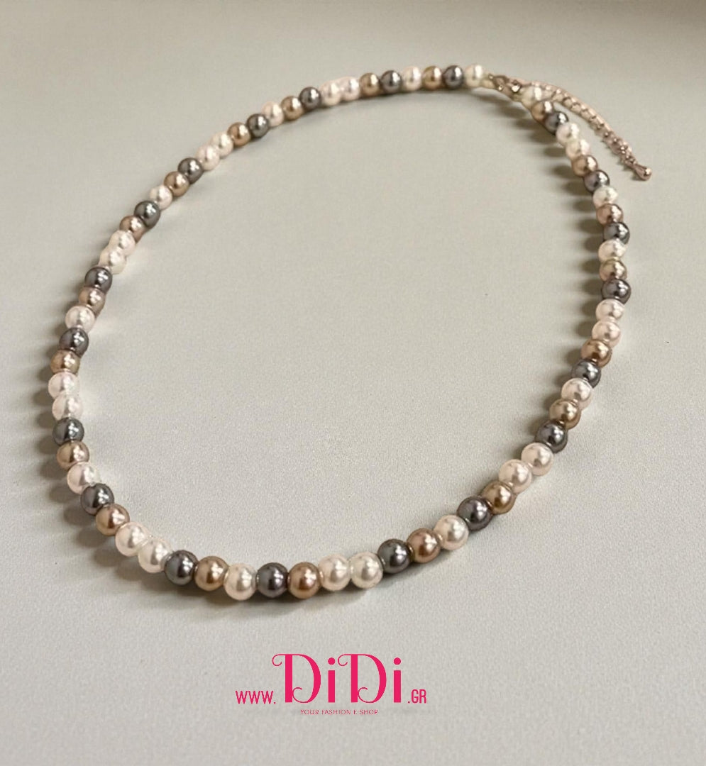 Κολιέ ατσάλινο με πέρλες 6mm, σε ασημί, 1311252