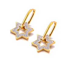 Φόρτωσε την φωτογραφία στο Gallery viewer, Σκουλαρίκια κρίκοι ατσάλινοι αστέρια, σε κίτρινο χρυσό, 0403264G