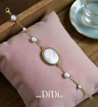 Φόρτωσε την φωτογραφία στο Gallery viewer, Βραχιόλι ατσάλινο Cameo γαλάζιο 18mm x 25mm, με πέρλες, 1111259