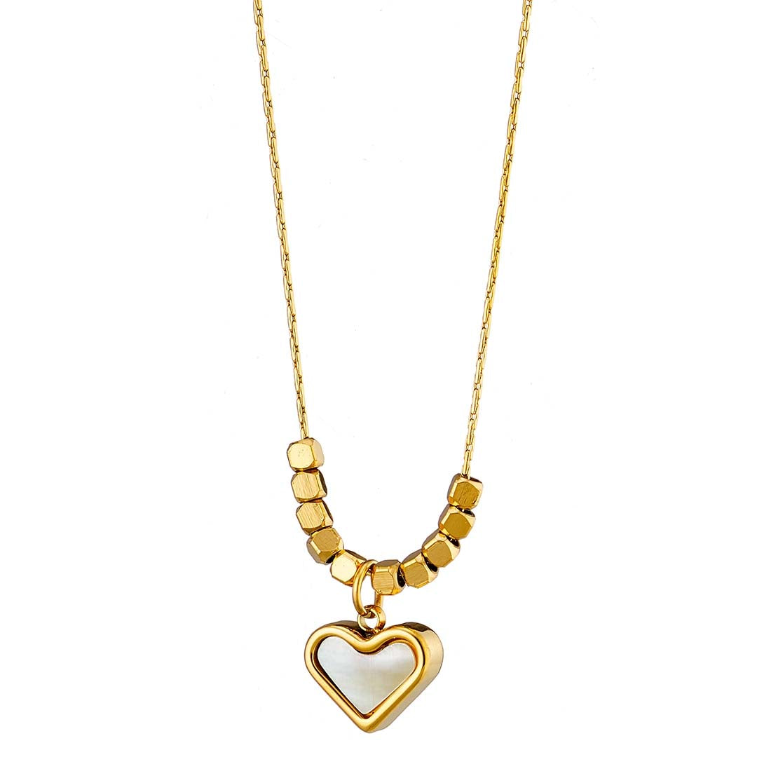 Κολιε ατσάλινο καρδιά με φίλντισι, σε κίτρινο χρυσό, 07248G