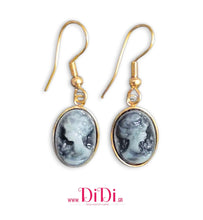 Φόρτωσε την φωτογραφία στο Gallery viewer, Σκουλαρίκια ατσάλινα καμέο μαύρο, 18mm x 13mm, σε κίτρινο χρυσό, 2710256