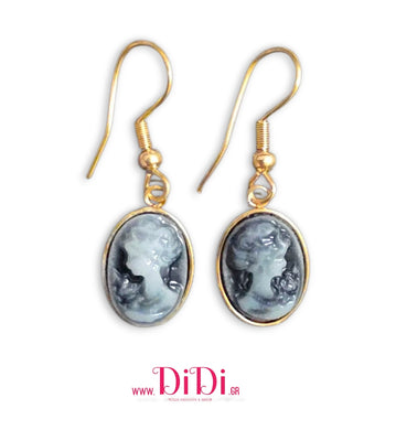 Σκουλαρίκια ατσάλινα καμέο μαύρο, 18mm x 13mm, σε κίτρινο χρυσό, 2710256