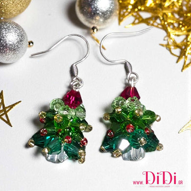 Χριστουγεννιάτικα σκουλαρίκια δεντράκια απο κρύσταλλο, ασημί, 0110258