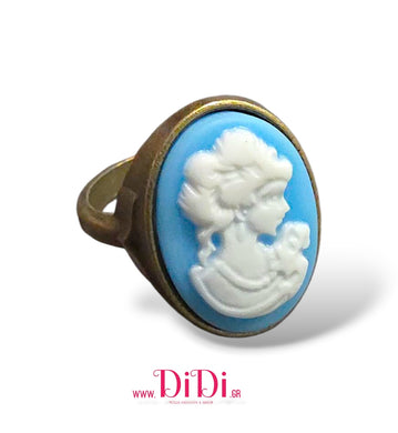 Δαχτυλίδι καμέο γαλάζιο 13mm x 18mm, χρυσό αντικέ, 30102518G