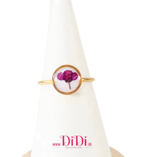 Φόρτωσε την φωτογραφία στο Gallery viewer, Δαχτυλίδι ατσάλινο φλοράλ με γυαλί, σε κίτρινο χρυσό, 1603268