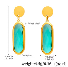 Φόρτωσε την φωτογραφία στο Gallery viewer, Σκουλαρίκια ατσάλινα κρεμαστά, οβάλ κρύσταλλο τιρκουάζ, 2602261