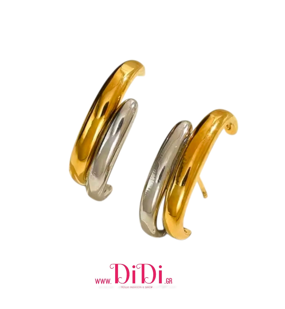 Σκουλαρίκια κρίκοι ατσάλινοι δίχρωμοι 1,7cm, σε κίτρινο χρυσό & ασημί, 20112525