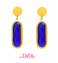 Φόρτωσε την φωτογραφία στο Gallery viewer, Σκουλαρίκια ατσάλινα κρεμαστά, οβάλ κρύσταλλο μπλε, 2602263