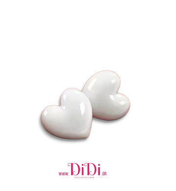 Σκουλαρίκια ατσάλινα καρφάκι, καρδιές ρητίνης & κεραμικό, λευκό, 21112526