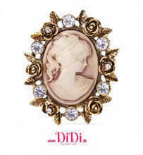 Φόρτωσε την φωτογραφία στο Gallery viewer, Καρφίτσα Καμέο (Cameo) ρετρό, μπρονζέ με λευκές πέτρες, 2411257