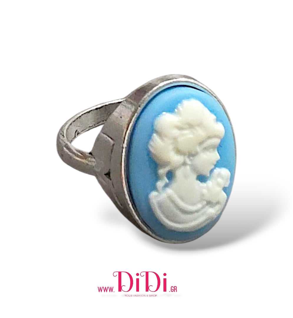 Δαχτυλίδι καμέο γαλάζιο 13mm x 18mm, ασημί, 30102518S
