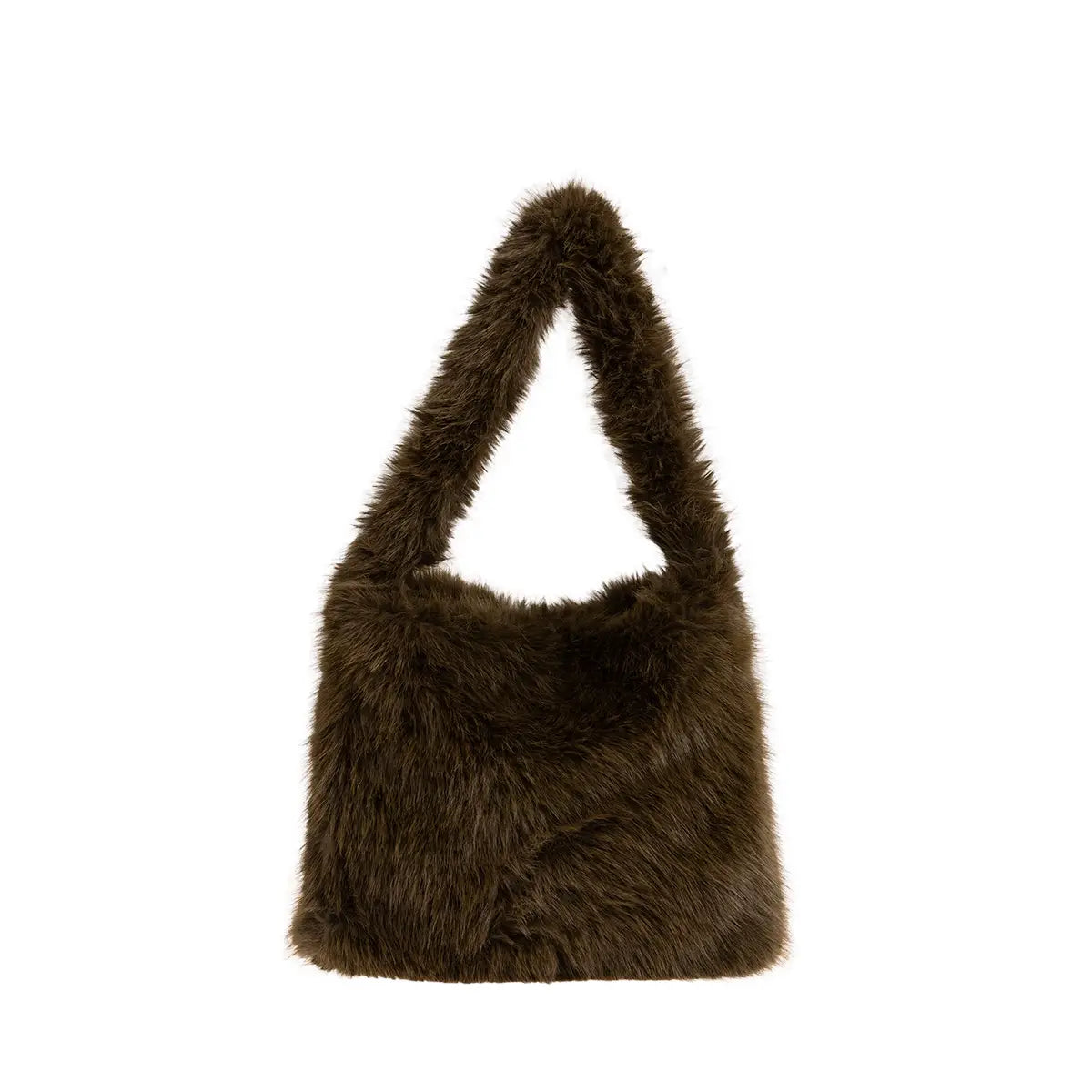 Τσάντα ώμου γούνινη, λαδί, 24324