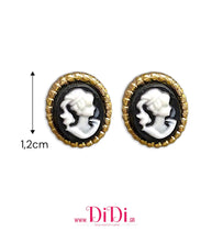 Φόρτωσε την φωτογραφία στο Gallery viewer, Σκουλαρίκια ατσάλινα καρφάκι, καμέο μαύρο, σε κίτρινο χρυσό, 2710257