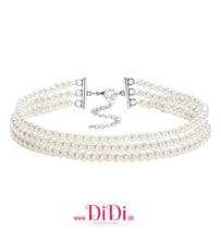 Φόρτωσε την φωτογραφία στο Gallery viewer, Κολιέ τσόκερ με γυάλινες πέρλες λευκές 6mm, σε κίτρινο χρυσό, 2011255