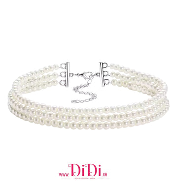 Κολιέ τσόκερ με γυάλινες πέρλες λευκές 6mm, σε κίτρινο χρυσό, 2011255