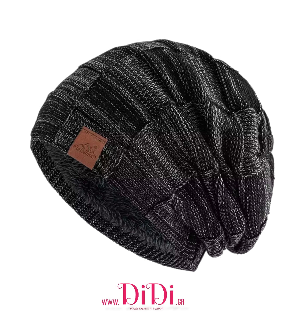 Σκούφος με σχέδιο στην πλέξη και με επένδυση γούνας, μαύρος 2110251