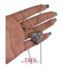 Φόρτωσε την φωτογραφία στο Gallery viewer, Κολιέ ατσάλινο μενταγιόν, καρδιά ασημί φίλιγκρι, 1612252