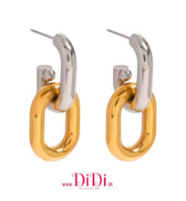 Φόρτωσε την φωτογραφία στο Gallery viewer, Σκουλαρίκια κρίκοι, ατσάλινοι δίχρωμοι, σε κίτρινο χρυσό &amp; ασημί, 0603265