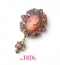 Φόρτωσε την φωτογραφία στο Gallery viewer, Καρφίτσα Καμέο (Cameo) ρετρό, με στρας σε ροζ αποχρώσεις, χρυσό αντικέ, 2411258