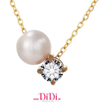 Φόρτωσε την φωτογραφία στο Gallery viewer, Κολιέ ατσάλινο, λευκό ζιργκόν και ακριλική πέρλα, σε κίτρινο χρυσό, 0503261